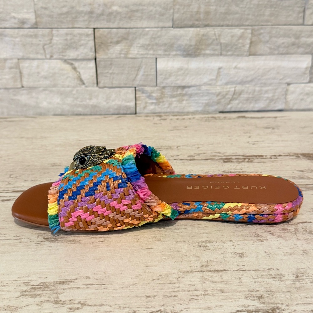 Kurt Geiger Kensington Eagle Casual Rainbow Flat Raffia Slide Sandals 36.5 EU - Picture 11 of 16